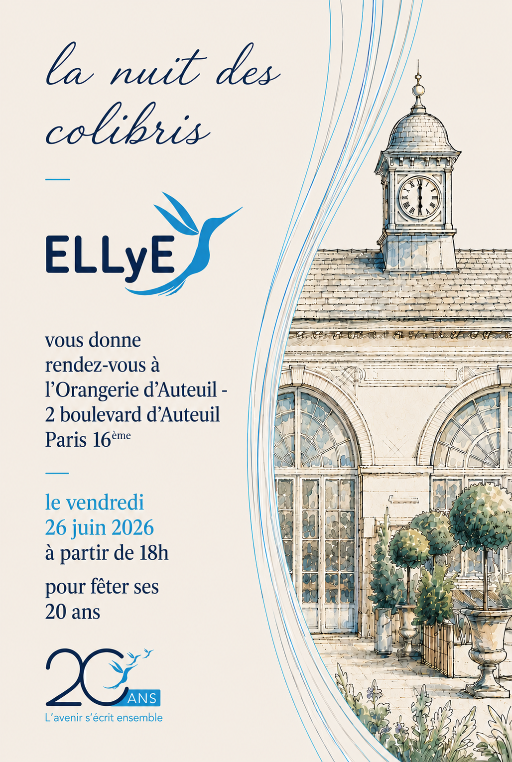 invitation à la soirée des colibris - 20 ans d'ELLyE